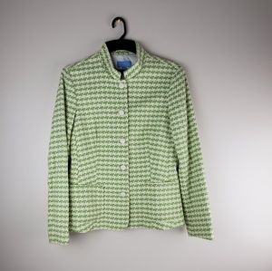J McLaughlin Green White Tweed Knit Jacket Size 8